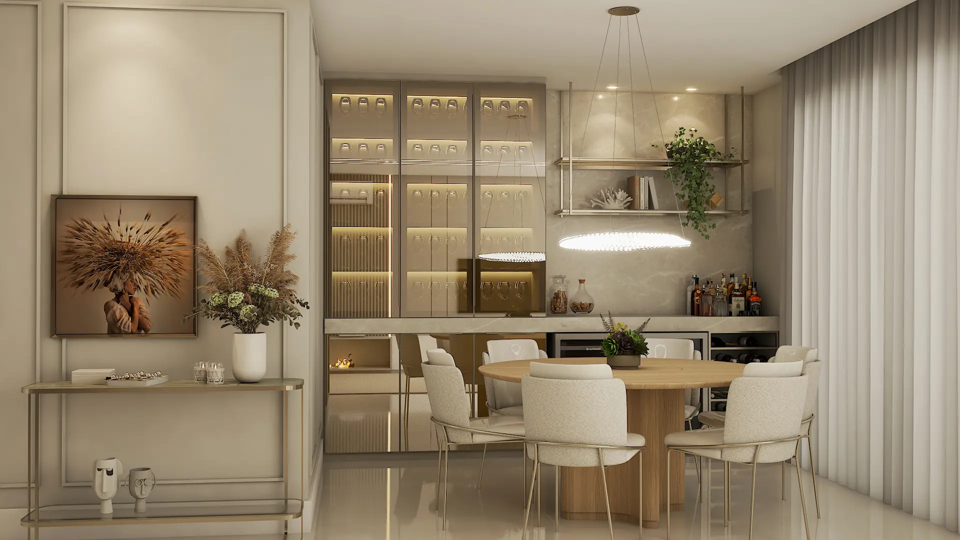 Projeto sofisticado de arquitetura e interiores